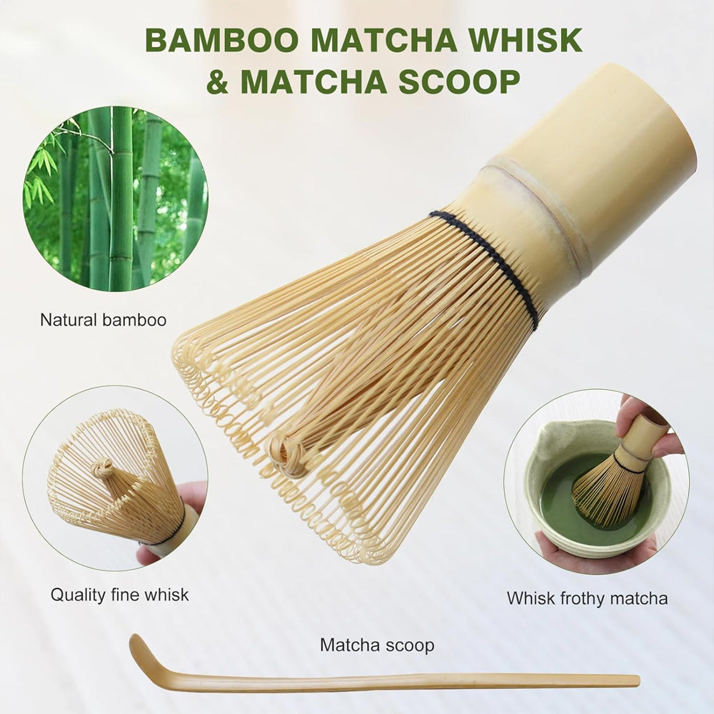 4-Piece Matcha Whisk Set – Bowl, Whisk, Holder & Scoop (Jade Green)
