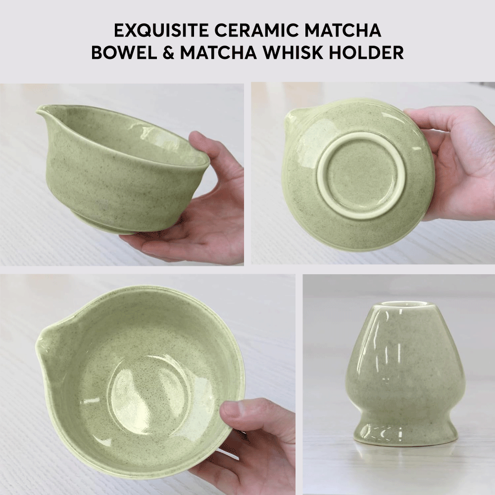 4-Piece Matcha Whisk Set – Bowl, Whisk, Holder & Scoop (Jade Green)