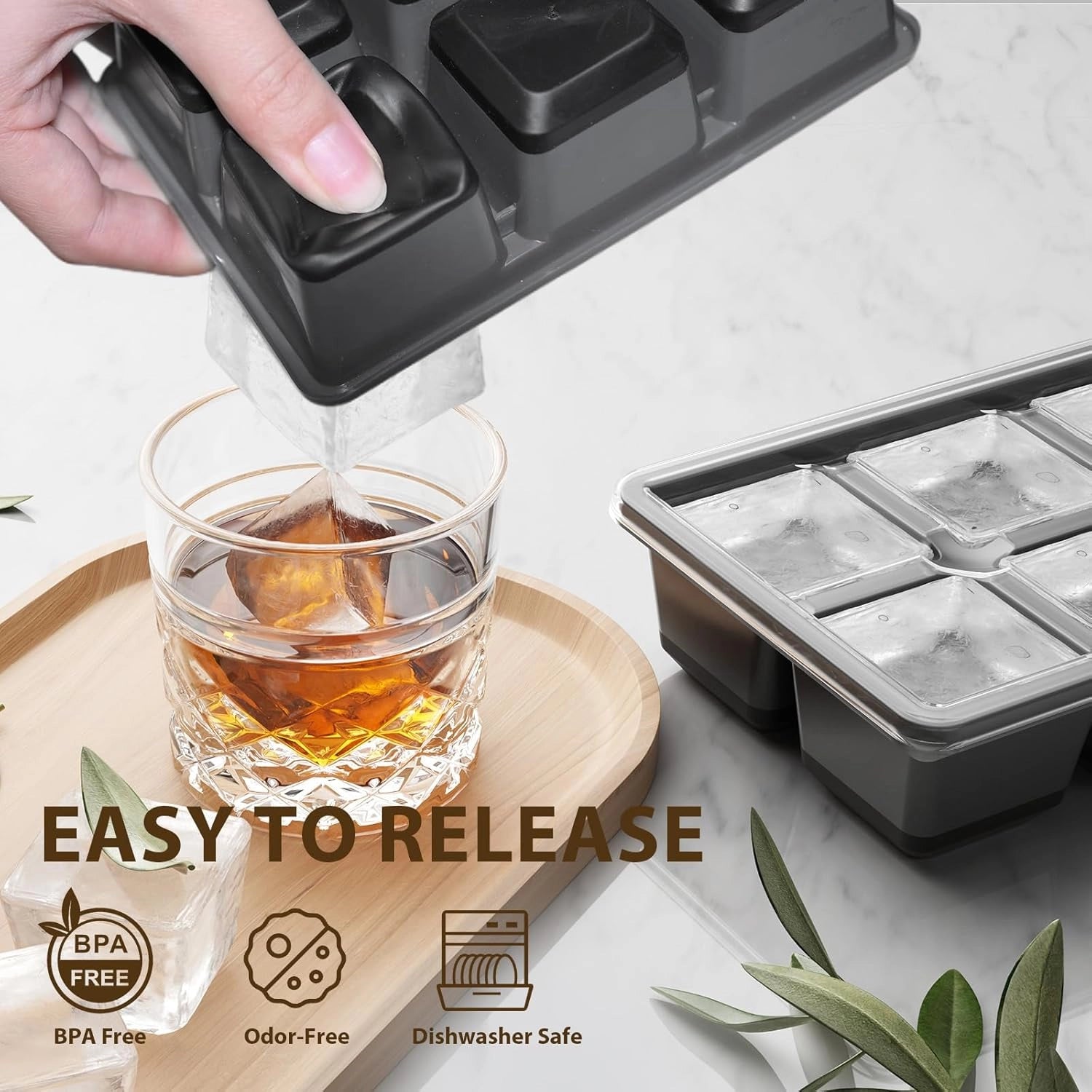Large Ice Cube Trays (2-Pack) – Easy-Release 2.4″ Silicone Whiskey Ice Molds with Lid