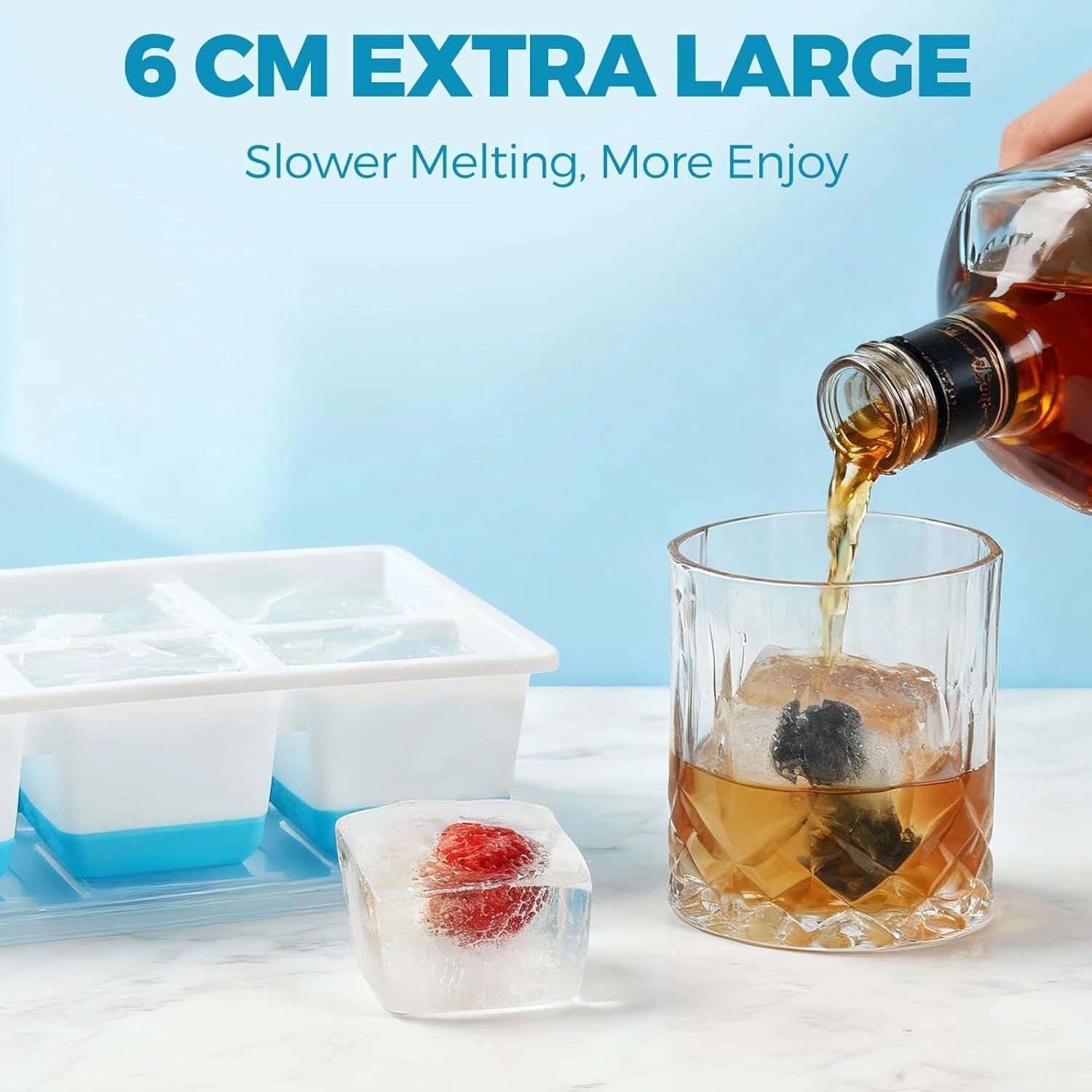 Large Ice Cube Trays (2-Pack) – Easy-Release 2.4″ Silicone Whiskey Ice Molds with Lid