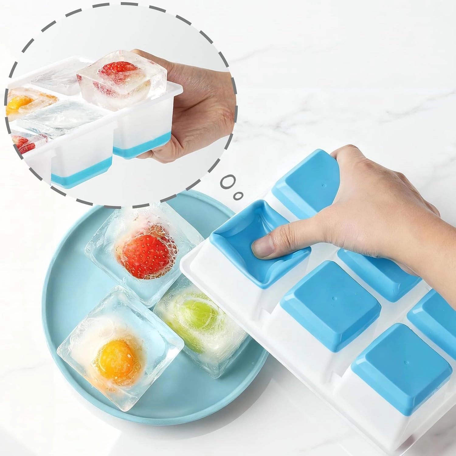 Large Ice Cube Trays (2-Pack) – Easy-Release 2.4″ Silicone Whiskey Ice Molds with Lid