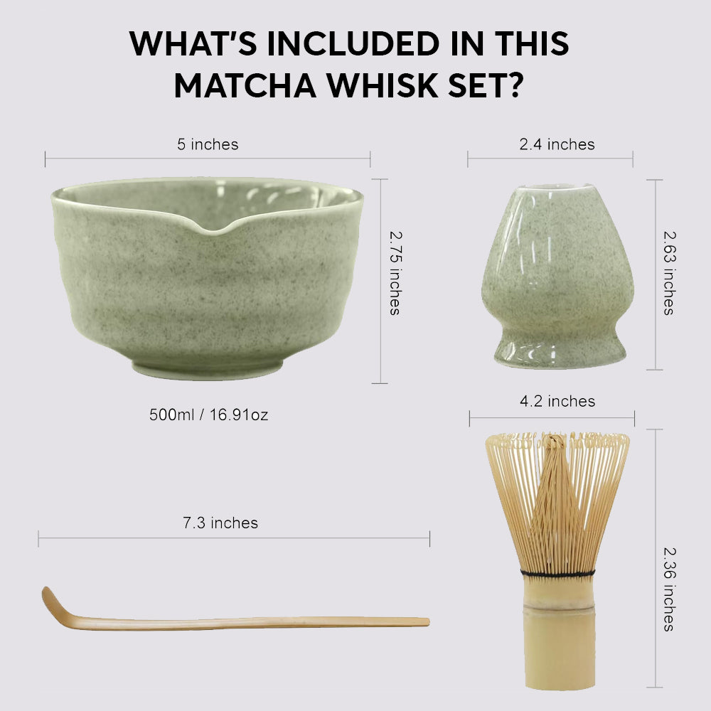 4-Piece Matcha Whisk Set – Bowl, Whisk, Holder & Scoop (Jade Green)
