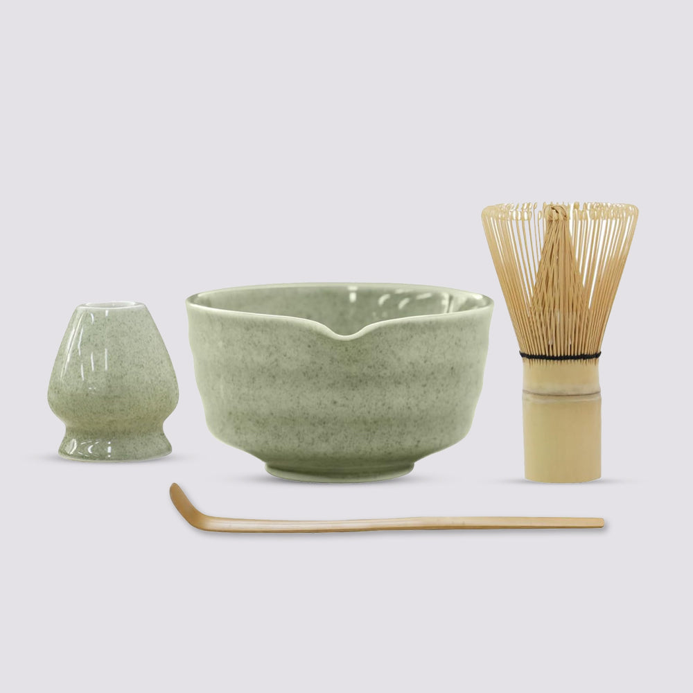 4-Piece Matcha Whisk Set – Bowl, Whisk, Holder & Scoop (Jade Green)